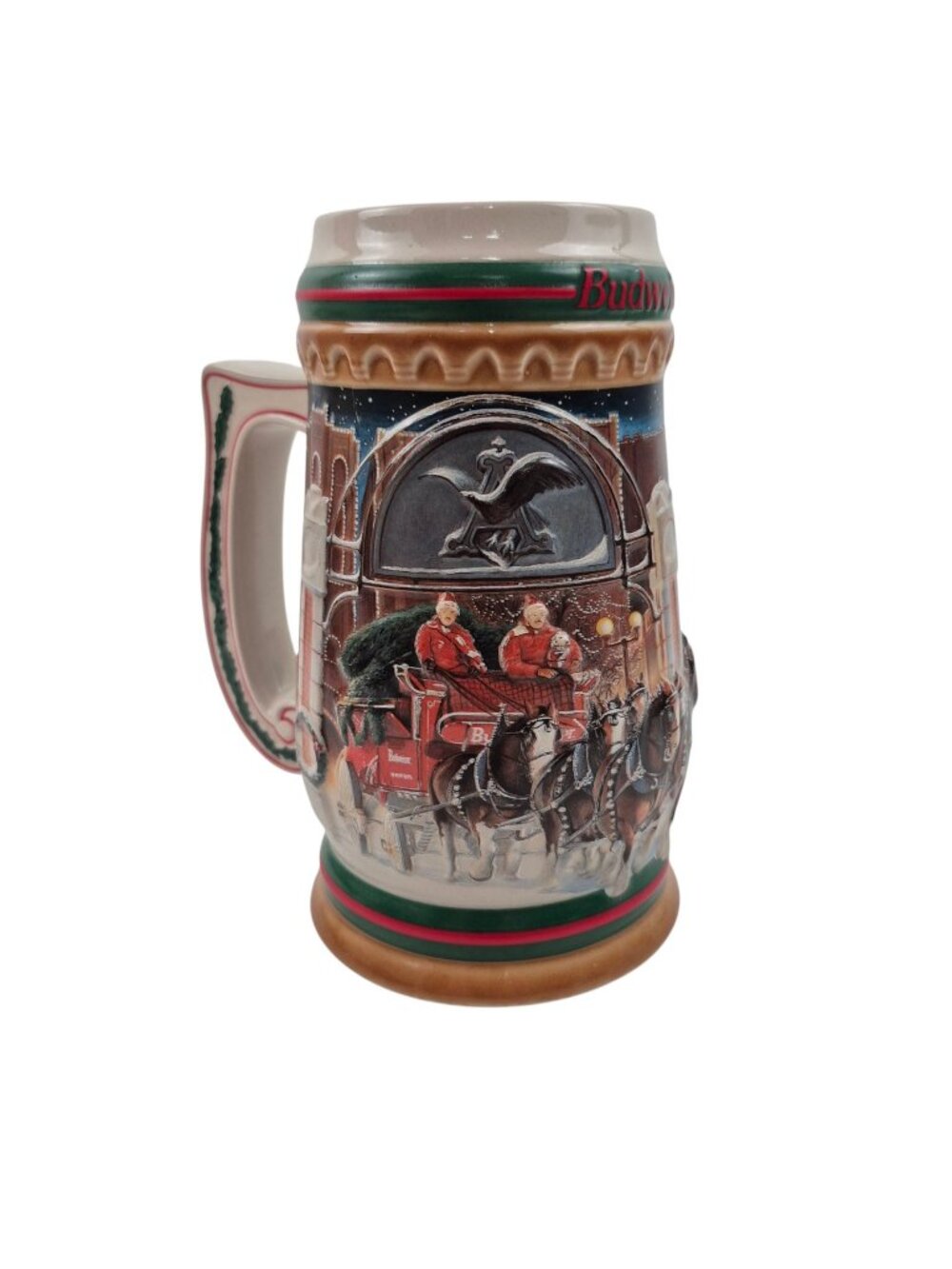 Budweiser Beer Stein Home For the Holidays Brazil 1997 Ceramarte 26oz Clydesdale